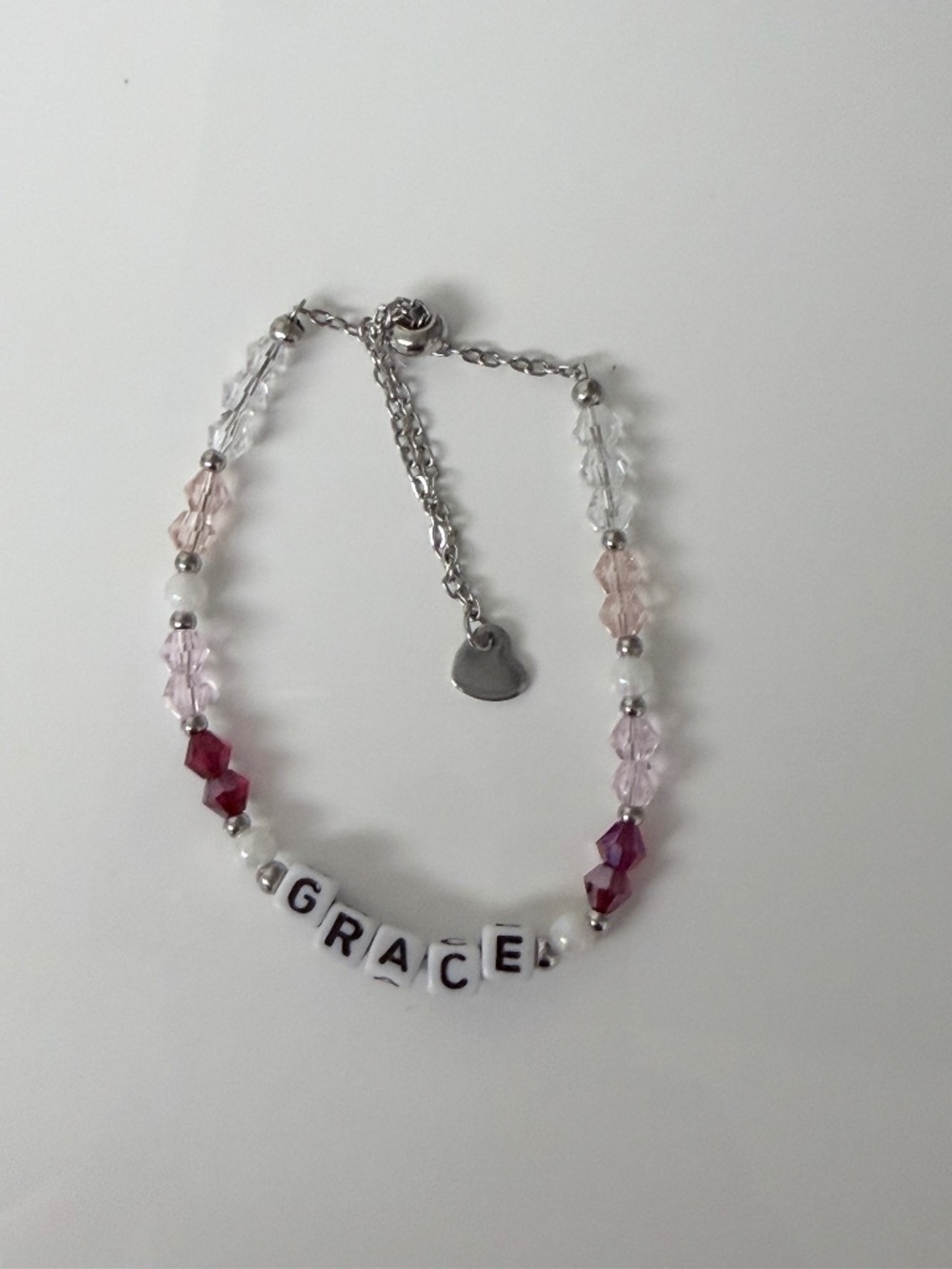 Grace Silver & Pink Beaded Bolo Bracelet | Cancer Support Fundraiser | Heart NEW